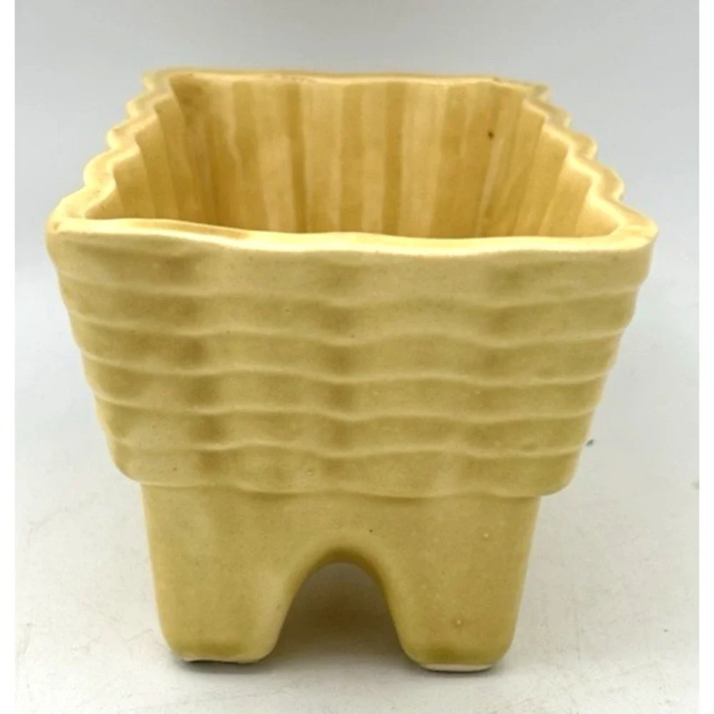 Vintage MCM California Pottery Planter Mustard Yellow Ribbed Rectangular USA